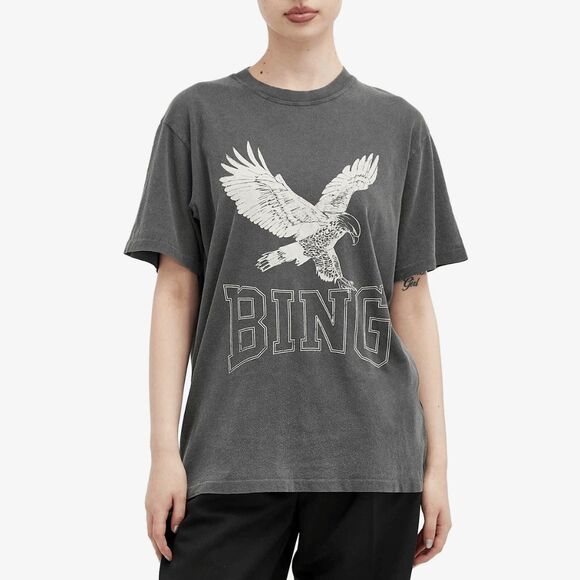 Anine Bing Washed Black Lili Retro Eagle Short Sleeve T-Shirt Womens Size Medium - Picture 1 of 7